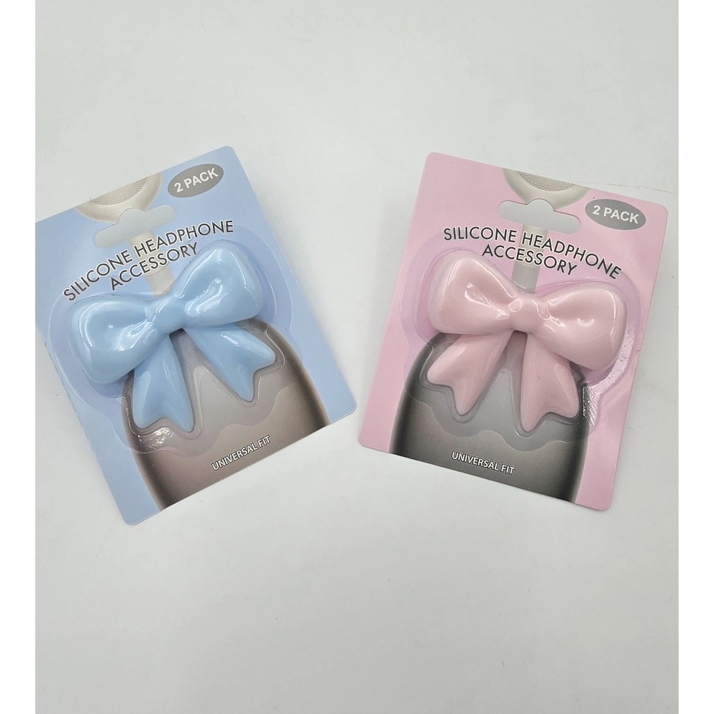 Silicone Headphone Accessory Bow 2Pack Blue Pink Universal Fit VIRAL NEW TIK TOK